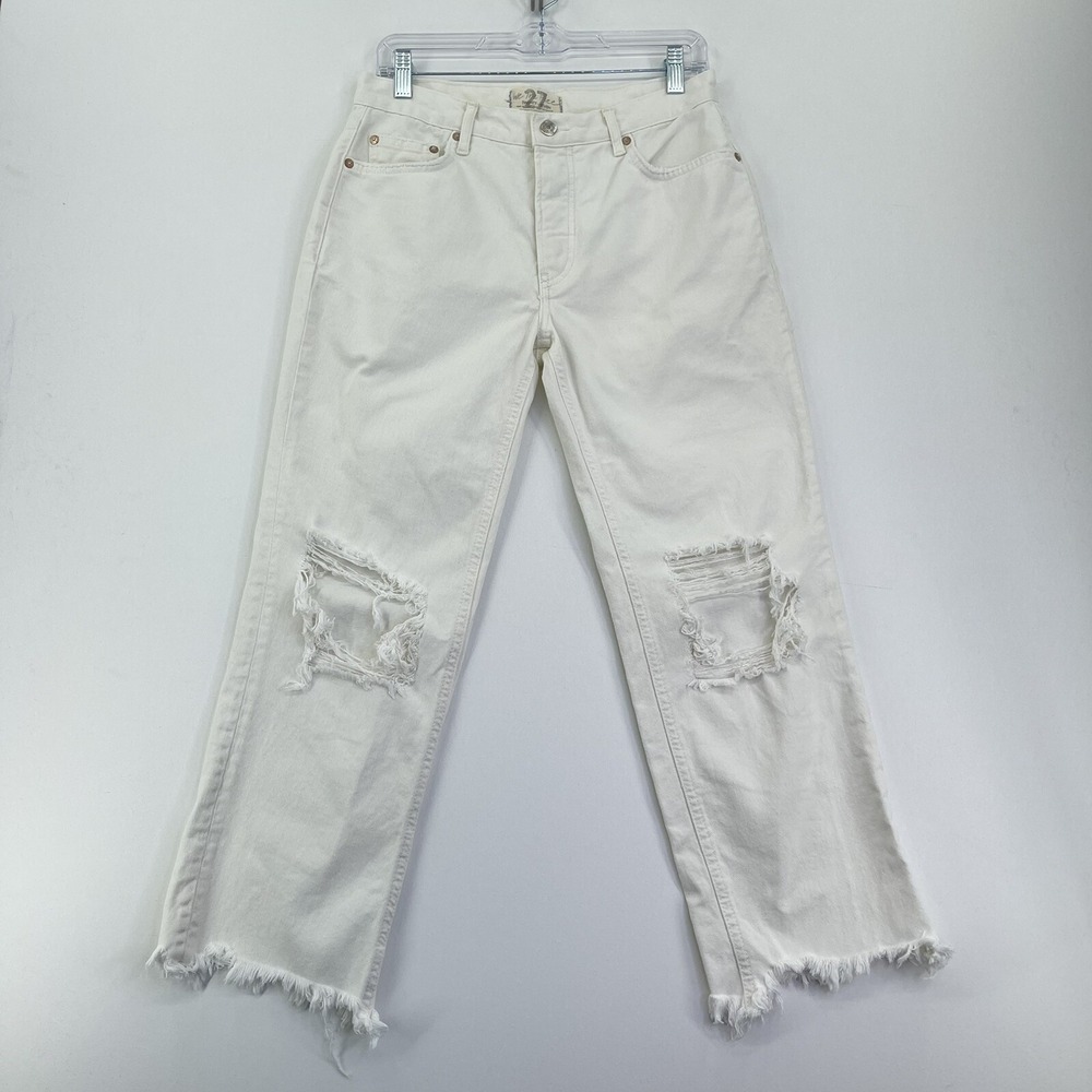 We The Free People Womens Jeans Size 27 White Distressed Crop Button Pants